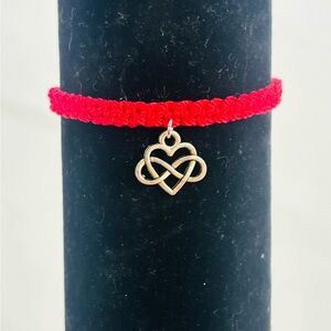 Handmade Red Macramé Bracelet – Infinity Heart Charm